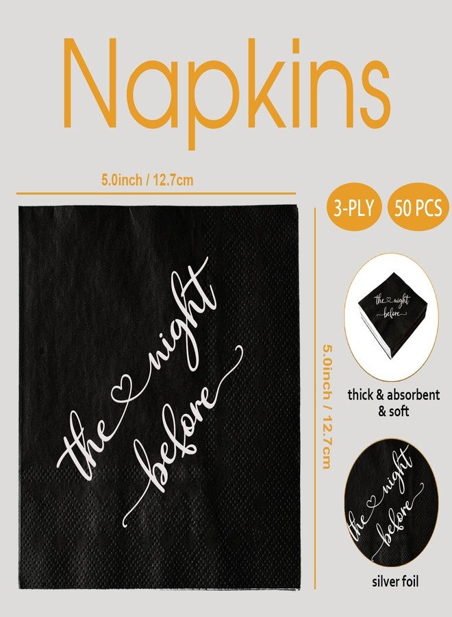 SWEETTALA The Night Before Cocktail Napkins, 50 Pack Black and Silver Disposable Paper Napkins for Rehearsal Dinner Wedding Bridal Shower Engagement Bachelorette Party, Beverage Table Decorations, 3 Ply - Image 2